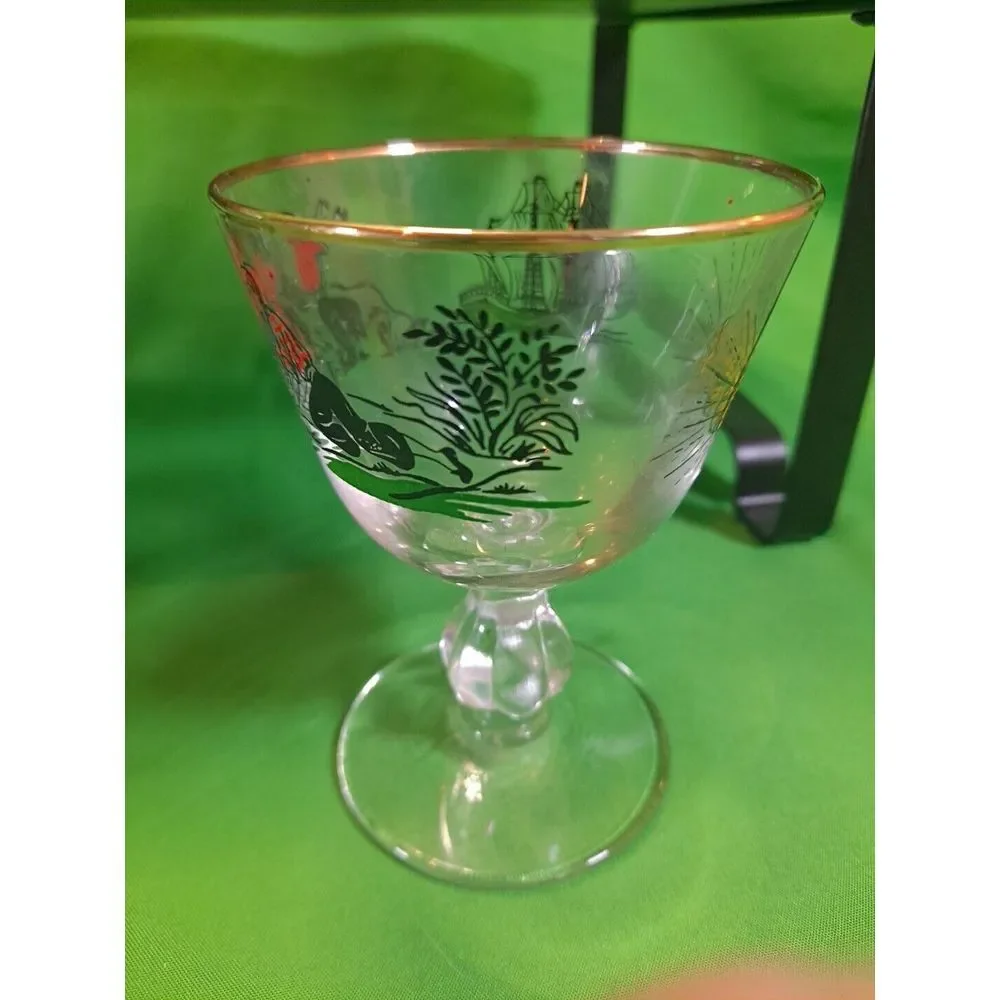 Vintage Libbey /Set of 5 /Treasure‎ Island Pirates /8 oz. Gold Rim Bar  Glasses